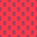 Blue line Auto service check automotive icon isolated seamless pattern on red background. Car service. Vector Royalty Free Stock Photo