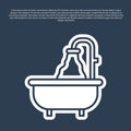 Blue line Bathtub icon isolated on blue background. Vector