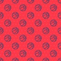 Blue line Beach ball icon isolated seamless pattern on red background. Children toy. Vector Royalty Free Stock Photo