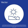 Blue line Beach icon isolated on blue background. Tropical beach landscape. Good sunny day. White circle button. Vector