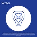 Blue line Bear head on shield icon isolated on blue background. Hunting trophy on wall. White circle button. Vector Royalty Free Stock Photo