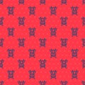 Blue line Beetle deer icon isolated seamless pattern on red background. Horned beetle. Big insect. Vector