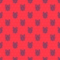 Blue line Beetle deer icon isolated seamless pattern on red background. Horned beetle. Big insect. Vector Royalty Free Stock Photo