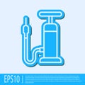Blue line Bicycle air pump icon isolated on grey background. Vector Royalty Free Stock Photo