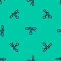 Blue line Bicycle handlebar icon isolated seamless pattern on green background. Vector Royalty Free Stock Photo