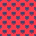 Blue line Binary code icon isolated seamless pattern on red background. Vector Royalty Free Stock Photo