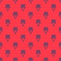 Blue line Binary code icon isolated seamless pattern on red background. Vector Royalty Free Stock Photo