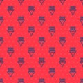 Blue line Binary code icon isolated seamless pattern on red background. Vector Royalty Free Stock Photo
