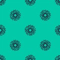 Blue line Black hole icon isolated seamless pattern on green background. Space hole. Collapsar. Vector Illustration