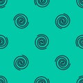 Blue line Black hole icon isolated seamless pattern on green background. Space hole. Collapsar. Vector Illustration