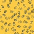 Blue line Blood pressure icon isolated seamless pattern on yellow background. Vector Royalty Free Stock Photo