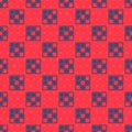 Blue line Board game of checkers icon isolated seamless pattern on red background. Ancient Intellectual board game Royalty Free Stock Photo