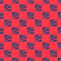 Blue line Board game of checkers icon isolated seamless pattern on red background. Ancient Intellectual board game Royalty Free Stock Photo