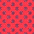 Blue line Bowl icon isolated seamless pattern on red background. Vector