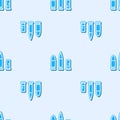 Blue line Bullet and cartridge icon isolated seamless pattern on grey background. Vector