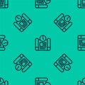 Blue line Business project time plan icon isolated seamless pattern on green background. Vector Royalty Free Stock Photo