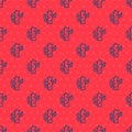 Blue line Cactus icon isolated seamless pattern on red background. Vector Illustration