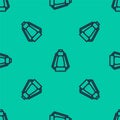 Blue line Camping lantern icon isolated seamless pattern on green background. Happy Halloween party. Vector Royalty Free Stock Photo