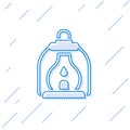 Blue line Camping lantern icon isolated on white background. Vector