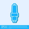 Blue line Car spark plug icon isolated on grey background. Car electric candle. Vector