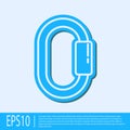 Blue line Carabiner icon isolated on grey background. Extreme sport. Sport equipment. Vector Illustration