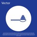 Blue line Caviar on a spoon icon isolated on blue background. White circle button. Vector.