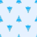 Blue line Chandelier icon isolated seamless pattern on grey background. Vector Royalty Free Stock Photo