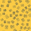 Blue line Chemistry book icon isolated seamless pattern on yellow background. Vector Royalty Free Stock Photo