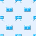 Blue line Chest of drawers icon isolated seamless pattern on grey background. Vector