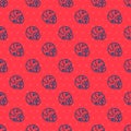 Blue line Christian cross with globe Earth icon isolated seamless pattern on red background. World religion day. Vector Royalty Free Stock Photo