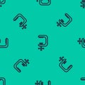 Blue line Clamp and screw tool icon isolated seamless pattern on green background. Locksmith tool. Vector Illustration