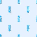Blue line Classic Barber shop pole icon isolated seamless pattern on grey background. Barbershop pole symbol. Vector