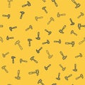 Blue line Claw hammer icon isolated seamless pattern on yellow background. Carpenter hammer. Tool for repair. Vector