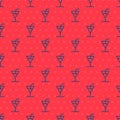 Blue line Cocktail icon isolated seamless pattern on red background. Vector