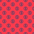 Blue line Coin money with dollar symbol icon isolated seamless pattern on red background. Banking currency sign. Cash