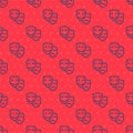 Blue line Comedy and tragedy theatrical masks icon isolated seamless pattern on red background. Vector