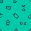 Blue line Comet falling down fast icon isolated seamless pattern on green background. Vector Illustration