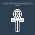 Blue line Cross ankh icon isolated on blue background. Vector