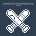 Blue line Crossed baseball bat icon isolated on blue background. Vector