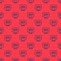 Blue line Data analysis icon isolated seamless pattern on red background. Business data analysis process, statistics Royalty Free Stock Photo