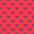 Blue line Data analysis icon isolated seamless pattern on red background. Business data analysis process, statistics Royalty Free Stock Photo