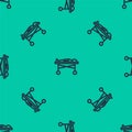 Blue line Dead body in the morgue icon isolated seamless pattern on green background. Vector