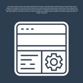 Blue line Debugging icon isolated on blue background. Debugging tool. Magnifying glass on bug programming. Testing and Royalty Free Stock Photo