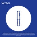 Blue line Disposable plastic knife icon isolated on blue background. White circle button. Vector Illustration