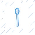 Blue line Disposable plastic spoon icon isolated on white background. Vector Illustration