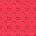 Blue line Document folder icon isolated seamless pattern on red background. Accounting binder symbol. Bookkeeping Royalty Free Stock Photo