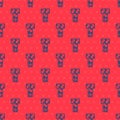 Blue line Domino icon isolated seamless pattern on red background. Vector Royalty Free Stock Photo