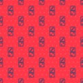 Blue line Domino icon isolated seamless pattern on red background. Vector Royalty Free Stock Photo