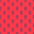 Blue line Domino icon isolated seamless pattern on red background. Vector Illustration Royalty Free Stock Photo