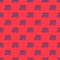 Blue line Double decker bus icon isolated seamless pattern on red background. London classic passenger bus. Public Royalty Free Stock Photo